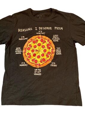 The Children's Place Black Tee with Yellow & Red Pizza Graphic